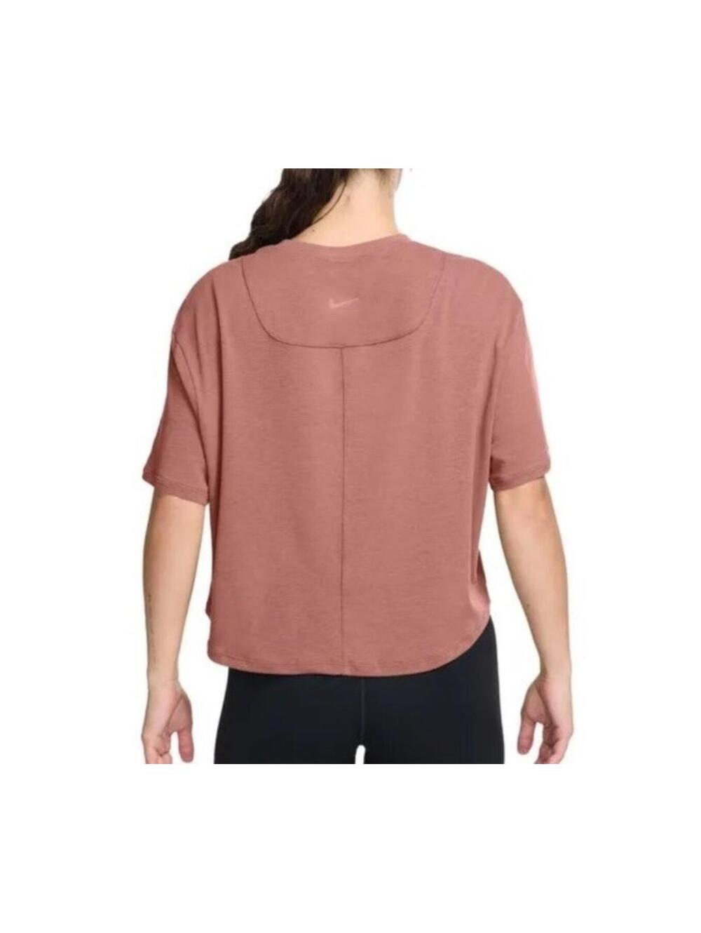 $45 Women's Nike One Relaxed Dri-FIT Cropped Short-Sleeve Top Rust Pink L HJ106 - Picture 2 of 2